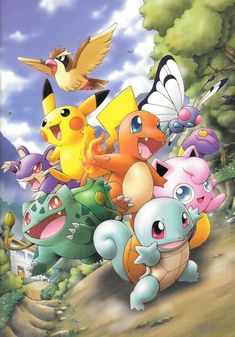 the pokemon movie poster with many different characters and their name on it's back