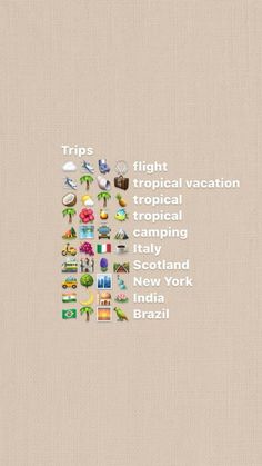 an image of a travel poster with the words, trip and tropical vacation written in different languages