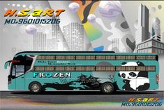 the bus is painted with an image of a panda bear