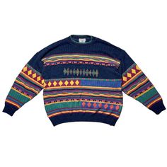 Vintage 90s The Sweater Shop Coogi Style Multicolour Knit Sweater / Vintage Cable Knit Coogi Style Sweater / Y2K Sweater / Hiphop Clothing Size : L Colour : Multi Colour Condition : Gently Used 👋🏻 Hello, Please follow my shop 🔥Price drop everyday, offer accepted If you like this item please 🖤 DESCRIPTION Measurements :  Pit to Pit : 23" inches Length : 25" inches Sleev Length: 20" inches Description : - Sweater is in a good condition - Shirt got a hole at back side as following picture - No Hiphop Clothing, Football Hoodies, 2000s Clothing, Vintage Christmas Sweaters, Sweater Y2k, Grandpa Core, Colorful Sweatshirt, Offer Accepted, 90s Sweatshirt