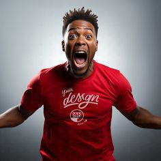 INSTANT DOWNLOAD - no physical item will be delivered This captivating mockup showcases a dynamic black man exuding joy and enthusiasm while wearing a vibrant red t-shirt. The combination of the red t-shirt and his energetic expression creates a visually striking and lively aesthetic, making it an ideal choice for displaying fun, crazy, and funny t-shirts.  Once your payment is cleared, you will receive an email with the download link. You can also access your purchase via your Etsy profile. Download the files, and start working on your images.  The high-resolution JPG file of t-shirt mockup will be blank and without any watermarks. Use any image editing software and add your design on top of the base image. Now you can upload it to your online store. Each mockup photo can be used multiple Red Graphic Design Crew Neck T-shirt, Red Crew Neck T-shirt With Graphic Design, Red Graphic Crew Neck T-shirt, Red Screen Print T-shirt For Sports Events, Red Fan Apparel T-shirt With Graphic Design, Red Graphic Design Fan Apparel T-shirt, Branded Crew Neck T-shirt For Sports Events, Short Sleeve Graphic T-shirt For Sports Events, Graphic Short Sleeve T-shirt For Sports Events