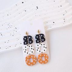 Material: Acrylic, Stainless Steel Trendy Halloween Dangle Earrings, Trendy Dangle Earrings For Halloween, Fun Black Jewelry For Halloween, Fun Black Halloween Jewelry, Trendy Pierced Earrings For Halloween, Trendy Black Halloween Earrings, Teacher Party, Halloween Clay, Clay Texture