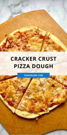 the cracker crust pizza dough is cut into four slices and sits on a cutting board