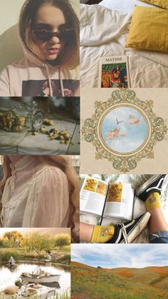 a collage of pictures with different scenes including flowers, trees, and other things