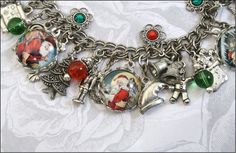 Bracelet by Blackberry Designs on Etsy. Vintage Red Jewelry For Holidays, Red Vintage Jewelry For Holidays, Red Vintage Holiday Jewelry, Christmas Festive Silver Charm Bracelet, Silver Christmas Festive Bracelets, Silver Bracelets For Christmas Festive Season, Festive Silver Bracelets For Christmas, Christmas Silver Charm Bracelet Gift, Silver Charm Bracelet For Christmas Gift