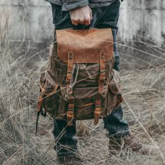 Genuine Leather & Canvas Vintage Backpack — More than a backpack Outdoor Canvas Travel Bag With Leather Trim, Large Capacity Waxed Canvas Adventure Bag, Large Capacity Waxed Canvas Bag For Adventure, Adventure Waxed Canvas Large Capacity Bag, Brown Large Capacity Backpack For Adventure, Outdoor Leather Backpack With Leather Trim, Leather Backpack With Leather Patch For Outdoor, Rugged Brown Leather Backpack For Hiking, Large Capacity Waxed Canvas Backpack