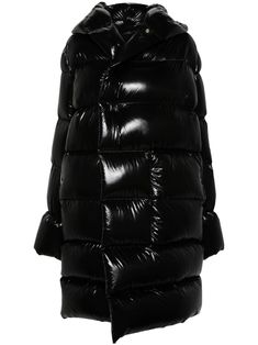 black goose down padded design quilted concealed front press-stud fastening oversized hood long sleeves two side welt pockets quilted lining straight hem knee-length Long Quilted Coat, Women's Puffer Coats, Long Down Coat, Hooded Puffer Jacket, Black Down, Wedding Guest Looks, Webbing Strap, City Dress, Demi Fine Jewelry