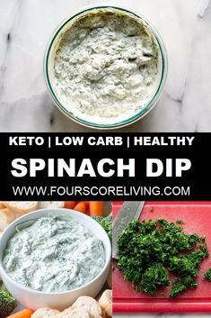 spinach dip recipe with text overlay that reads keto low carb healthy spinach dip