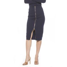 This women's pencil skirt from ALEXIA ADMOR delivers superior style. This women's pencil skirt from ALEXIA ADMOR delivers superior style. Exposed zipper UnlinedFIT & SIZING 29-in. length (size small) Pencil silhouette Elastic waistband Midi lengthFABRIC & CARE Viscose, polyamide, polyester Hand wash Imported Size: X Small. Color: Navy. Gender: female. Age Group: adult. Chic Knee-length Bottoms With Side Zipper, Chic Workwear Skirt With Side Zipper, Fitted Pencil Skirt With Side Zipper For Office, Elegant Office Skirt With Zipper Closure, Chic Knee-length Pencil Skirt With Side Zipper, Chic Office Pencil Skirt With Side Zipper, Chic Office Skirt With Zipper Closure, Pencil Skirt With Zipper Closure For Night Out, Spring Pencil Skirt With Side Zipper For Work