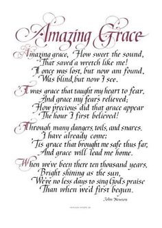 a poem written in red ink on white paper with the words amazing grace above it