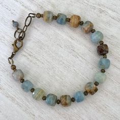 Bracelet Inspiration, Beading Cord, Rustic Stone, Antique Brass Metal, Arctic Blue, Rare Stone, Brown Shades, Dangly Earrings, Split Ring