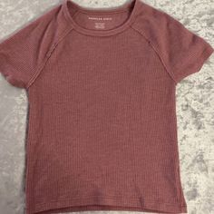 Cropped, Never Worn Casual Waffle Knit T-shirt For Spring, Casual Spring Waffle Knit T-shirt, Cute Ribbed Cotton Tops, Cute Ribbed Tops For Fall, Casual Pink Waffle Knit Top, Cute Ribbed Tops, Baby Tee, Infant Tees, American Eagle Outfitters