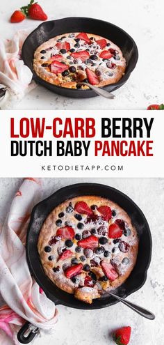 low - carb berry dutch baby pancake in a cast iron skillet