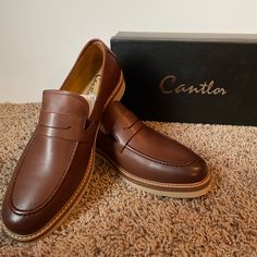 Brand New, Never Worn. Brown Leather, Slip-On Loafer Semi-formal Leather Shoes With Pointed Toe, Casual Leather Shoes For Semi-formal Occasions, Casual Semi-formal Leather Shoes With Pointed Toe, Fitted Leather Shoes For Business Casual, Casual Business Dress Shoes With Pointed Toe, Casual Leather Shoes Closed Toe For Semi-formal Occasions, Casual Closed Toe Leather Shoes For Semi-formal Occasions, Casual Slip-on Leather Shoes For Semi-formal Occasions, Casual Almond Toe Fitted Loafers