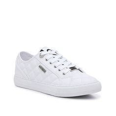 Guess-Lexxa Sneaker - Women's Whether you want to complement a pair of jeans or are looking to add a casual touch to a flowing skirt, reach for the Lexxa sneaker from Guess. The sporty silhouette makes this a laidback option, while the quilted design upgrades the overall style. White Guess Dress, Guess Sneaker Heels, White Guess Sneakers, White Lace-up Puma Sneakers, Overall Style, Guess Shoulder Bag Sofybrands, Flowing Skirt, 2024 Fashion, Summer 2024