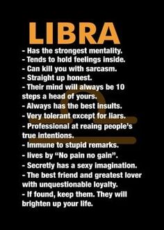 a poster with the words libra written in orange and black on it's side