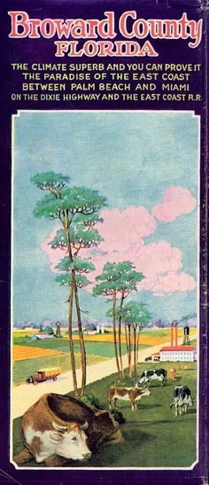 an old book cover with cows and trees in the background