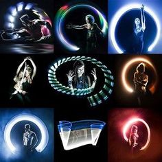 various images of people doing different things with neon lights in the middle and on the bottom