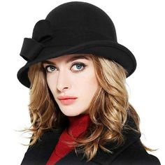 Women Solid Color Autumn And Winter Hat Wool Cloche Bucket Wide Brim Hat With Bow Fashion Thermal Hat Material: Imitation wool Color: as the picture shows, (Due to the difference between different monitors, the picture may have slight color difference. please make sure you do not mind before ordering, Thank you!) Size: 28x17x25cm,(Please allow 1-3mm error due to manual measurement. please make sure you do not mind before ordering.) Size: One Size.  Color: Black. Cappello Cloche, How To Have Style, Church Lady Hats, Gatsby Style, Wool Fedora, Church Hats, Cloche Hat, Winter Hats For Women, 1940s Fashion