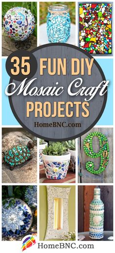 many different crafts and projects are featured in this collage with the words, fun diy mosaic craft projects