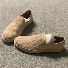 Brand New Are Worth $290. Never Been Worn. Leather Slip-ons For Formal Summer Wear, Formal Beige Slip-ons For Spring, Elegant Summer Slip-ons With Round Toe, Formal Leather Slip-ons For Summer, Summer Formal Leather Slip-ons, Elegant Summer Slip-ons With Cushioned Footbed, Leather Slip-ons With Woven Sole For Spring, Elegant Slip-ons With Woven Sole And Round Toe, Beige Formal Slip-ons For Summer