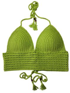 a green hat with tassels hanging from it