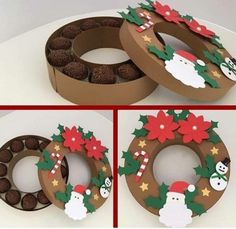 three pictures of christmas wreaths made out of cardboard