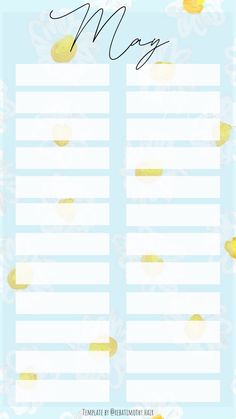 a blue and yellow printable menu with the word may on it in cursive writing