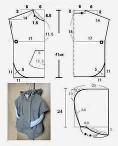 the sewing pattern for a hoodie is shown with measurements and instructions to make it