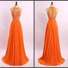 Prom Dresses High Neck, Orange Clothes, Fire Queen, Dresses High Neck, Fashion Infographic, Orange Prom Dresses, Gown Prom Dresses, High Neck Prom Dress, Chiffon Prom Dresses