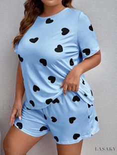 Lasaky - Plus Size Short Sleeve Pajama Set with Shorts, Home Sleepwear Plus Size Pyjamas, Pyjama Satin, Plus Lingerie, Cute Pajama Sets, Plus Size Pajamas, Cute Pajamas, Womens Pyjama Sets, Sleepwear Sets, Loungewear Set