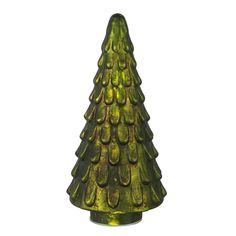 a green glass christmas tree on a white background