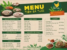 a menu with different types of food on it