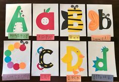 several different types of paper cut out to spell the letter abc and p for each child's name