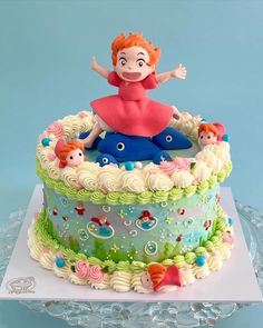 Ponyo Studio Ghibli Cake, Ponyo Cakes, Studio Ghibli Cake, Miffy Cake, Sailor Moon Party, Anime Cake, Ariel Birthday, Fresh Cake, Creative Birthday Cakes