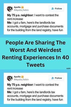 two tweets with the words people are sharing the worst and weirdest renting experiences in 40 tweets