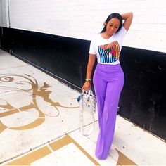 Purple Pants, Va Va Voom, Black Women Fashion, 2000s Fashion, Spring Summer Fashion, Chic Outfits, Casual Chic