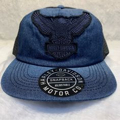 Harley Davidson Trucker Hat Cap Snap Back Blue Denim Logo Patch Adjustable Mesh Variations In Lighting And Device’s Screen Settings May Affect The Perception Of Colors. If You Are Unsure Of The Color, Please Ask! I Take Pride In Providing Excellent Customer Service So If You Have Any Questions, Send Me A Message, I'll Be Happy To Help! Ships Within 24hrs With Care. The Actual Item You Will Receive Is Shown In The Pictures. Great Positive Feedback. It’s From A Smoke Free And Pet Free Home. Thanks Outdoor Denim Blue Hat, Adjustable Blue Denim Trucker Hat, Casual Blue Baseball Cap With Logo Patch, Blue Denim Baseball Cap With Curved Brim, Navy Casual Hat With Logo Patch, Trendy Blue Denim Baseball Cap, Casual Navy Hat With Logo Patch, Flat Brim Denim Blue Hat, Casual Denim Blue Snapback Hat