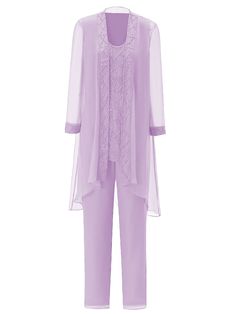 Long Sleeves Chiffon Mother of the Bride Dress Pant Suits | Cicinia Spring Wedding Guest Suit With Long Sleeves, Elegant Long Sleeve Pantsuit, Fitted Chiffon Long Sleeve Sets, Fitted Chiffon Set With Long Sleeves, Chiffon Long Sleeve Sets For Party, Chiffon Long Sleeve Party Sets, Chiffon Party Set With Long Sleeves, Formal Sheer Chiffon Sets, Spring Chiffon Sets For Wedding Guests