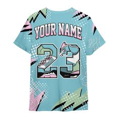 Brand Dunkare SB Dunk Low Visty Shirt Custom Name Number 23 5s All Over Print Unisex Shirt Casual Multicolor Sports Shirt, Casual Multicolor T-shirt With Team Name, Multicolor Team Name Short Sleeve Top, Multicolor Crew Neck Sports Shirt, Multicolor Crew Neck Shirt For Sports, Multicolor Short Sleeve Top With Team Name, Casual All Over Print Tops For Sports Events, Casual Tops With All Over Print For Sports Events, Multicolor Sporty Crew Neck Shirt