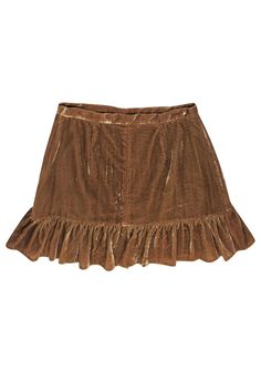 Add some flirtiness to your fall wardrobe with this golden brown velvet skirt by LoveShackFancy! Made with luxurious velvet in a rich golden brown hue, this skirt features playful ruffles at the bottom. Style it with tights, a mock neck top and boot heels for a fun and flirty look. Size 8 100% Polyester Fully lined Invisible side zipper Ruffle bottom detail Waist 32" Hips 38" Length 15.5" Brown Velvet Skirt, Boot Heels, Brown Velvet, Buy Shoes Online, Velvet Skirt, Mock Neck Top, Golden Brown, Fall Wardrobe, Sweater Weather