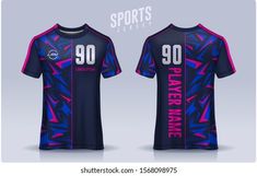 the front and back view of a soccer jersey, designed by sports direct for men