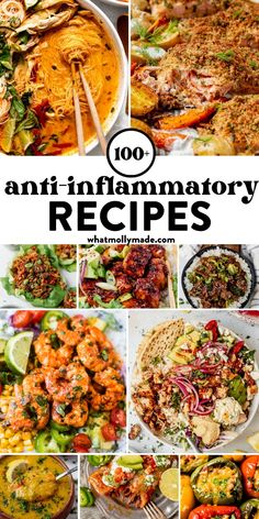 many different pictures of food with the words 100 anti - inflamatory recipes