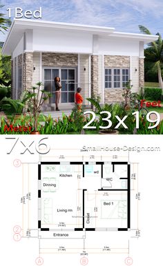 Small House Design 7x6 Shed Roof 1 Bed PDF Full Plans. PDF floor plans. Bachelor House Plans, Nutec Houses, Small House Blueprints, House Plans Ideas, House Plans With Photos