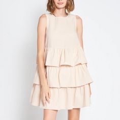 En Saison Is Designed With Attention To Detail And Plays With Feminine Tones Infused With Forward Twist On Classic Silhouettes. Each Style Is Everlasting And Perfectly Aligns With Our Mantra, Always "In Season." 100% Cotton Tiered Mini Dress Model Is 5'9 And Wearing A Size Small Nwt Spring Sleeveless Midi Dress With Layered Hem, Sleeveless Midi Dress With Layered Hem For Spring, Beige Sleeveless Dress With Ruffles For Spring, Chic Tiered Sleeveless Dress For Day Out, Beige Tiered Dress For Spring, Beige Tiered Dresses For Spring, Spring Brunch Mini Dress With Layered Hem, Spring Beige Tiered Dress With Ruffle Hem, Chic Tiered Sleeveless Dress For Brunch