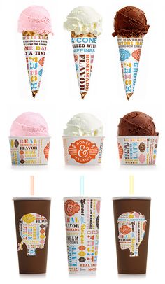 six different types of ice cream in cups