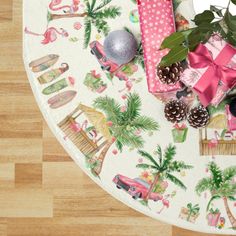 the table is covered with wrapping and presents