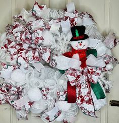 a christmas wreath with a snowman on it