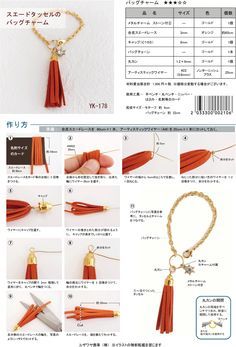 the instructions for how to make a tasseled bracelet with gold chains and beads