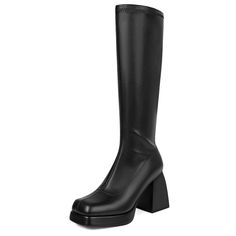 Black Gogo Boots, Black Long Boots, Black Boots Aesthetic, Black Chunky Boots, Long Black Boots, Big Calves, Platform Heels Boots, Black Knee High Boots, Gogo Boots